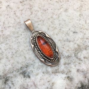 Vintage Navajo Sterling Silver Amber Pendant